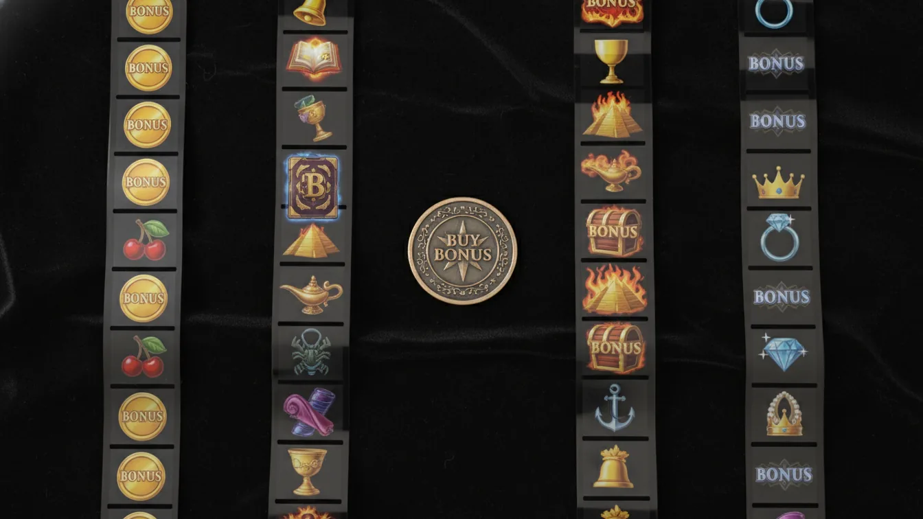 Slot machine with Bonus Buy button visible.